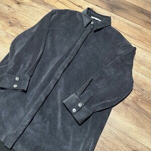Zara Dark Gray Corduroy Button Down Shirt Women Size Small
